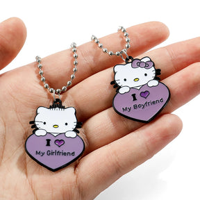 1 Pair Sanrio Hello Kitty Couple Necklace I Love My Girlfriend Boyfriend Pendant Necklace for Valentine's Day Gifts Accessories