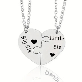 2 Pcs/Set Father Daughter Mother Son Necklace Stainless Steel Heart Puzzle Pendant Necklace Family Jewelry