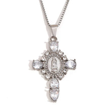 Colar Cruz Virgem Maria com Zircônia e Aço Inoxidável