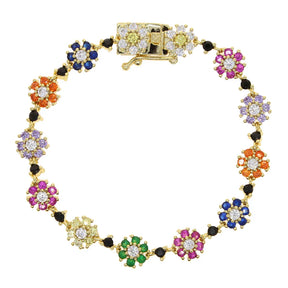 Pulseira Charmosa de Elo Dourado com Cristais Coloridos
