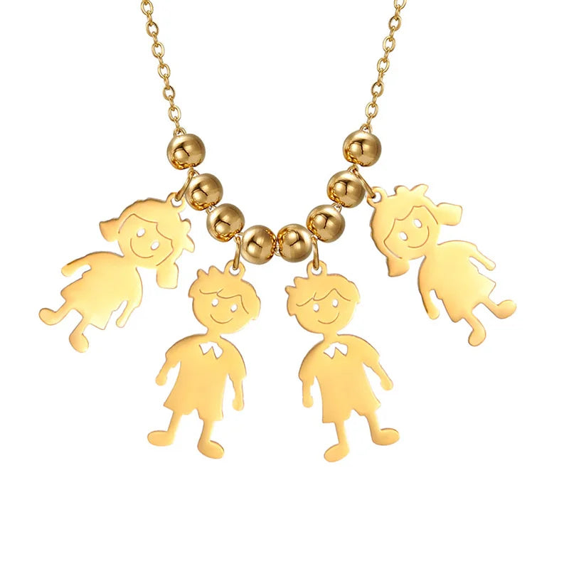 Stainless Steel Necklace Boy Girl Kids Pendant Necklace for Women Men Beads Chain Choker Family Jewelry Gift collares aesthethic