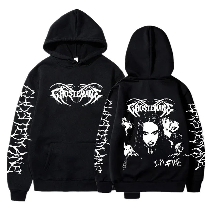 Moletom Ghostemane Mercury: Retrograde fantasmas com capuz estampa metal, rock, roupas góticas, moletom de grandes dimensões