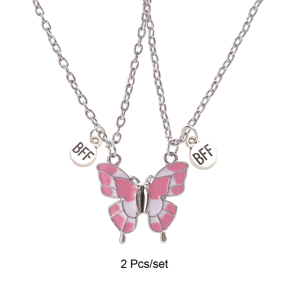 2 Pcs/set Best Friends Pendant Necklace For Woman Magnetic Adjustable Butterfly Lover Broken Heart Chain BFF Jewelry Gifts