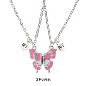 2 Pcs/set Best Friends Pendant Necklace For Woman Magnetic Adjustable Butterfly Lover Broken Heart Chain BFF Jewelry Gifts