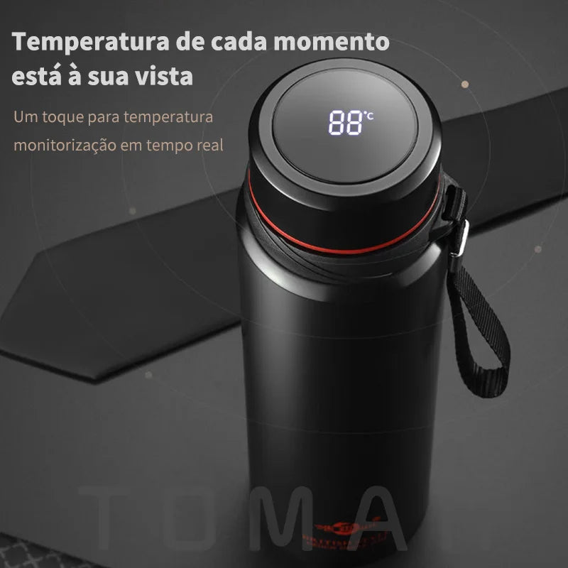 Garrafa térmica portátil de aço inoxidável 304, garrafa térmica a vácuo de grande capacidade para água, café, com led opcional