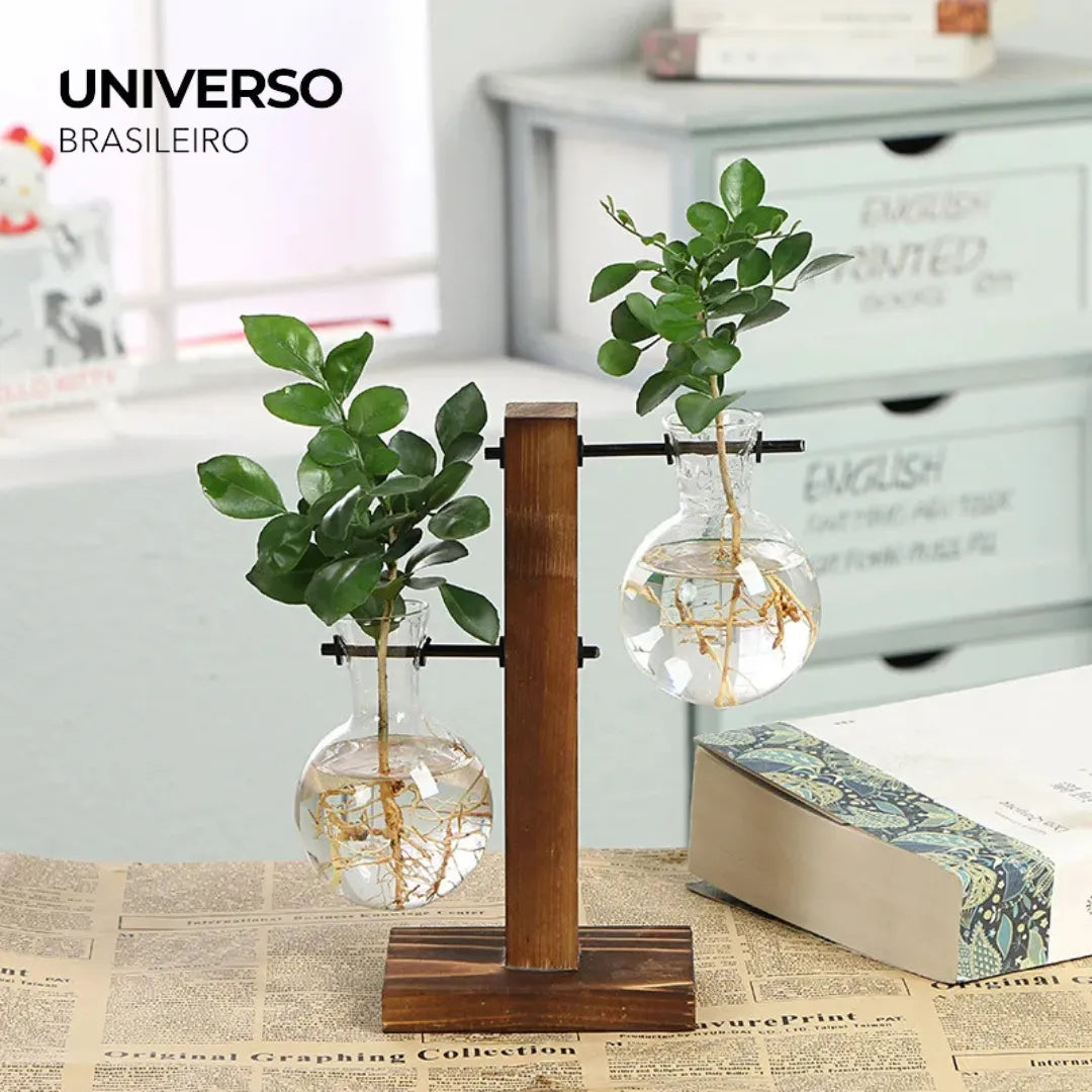 Vaso Hidropônico com Moldura de Madeira - Minz
