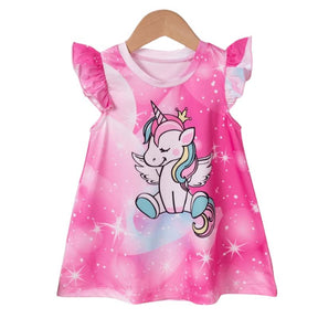 Vestido Infantil Manga Curta Unicórnio