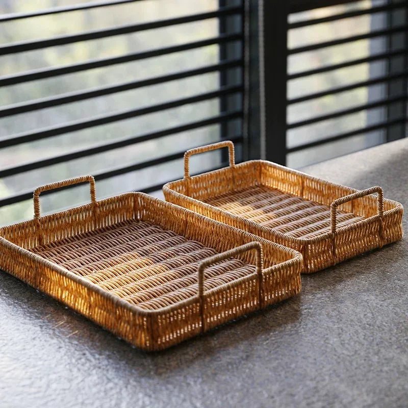 Bandeja com Alças Estilo Rattan para Servir