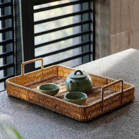 Bandeja com Alças Estilo Rattan para Servir
