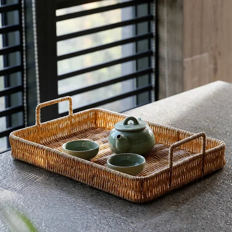 Bandeja com Alças Estilo Rattan para Servir