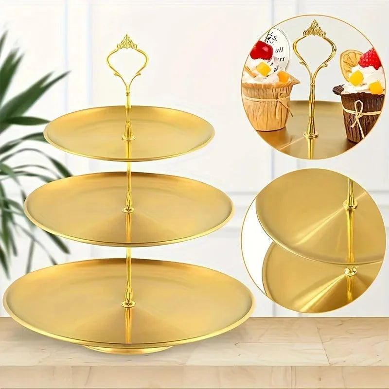 Bandeja de Três Camadas em Aço Inoxidável Expositor de Mesa