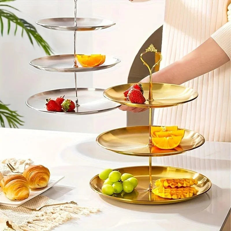 Bandeja de Três Camadas em Aço Inoxidável Expositor de Mesa
