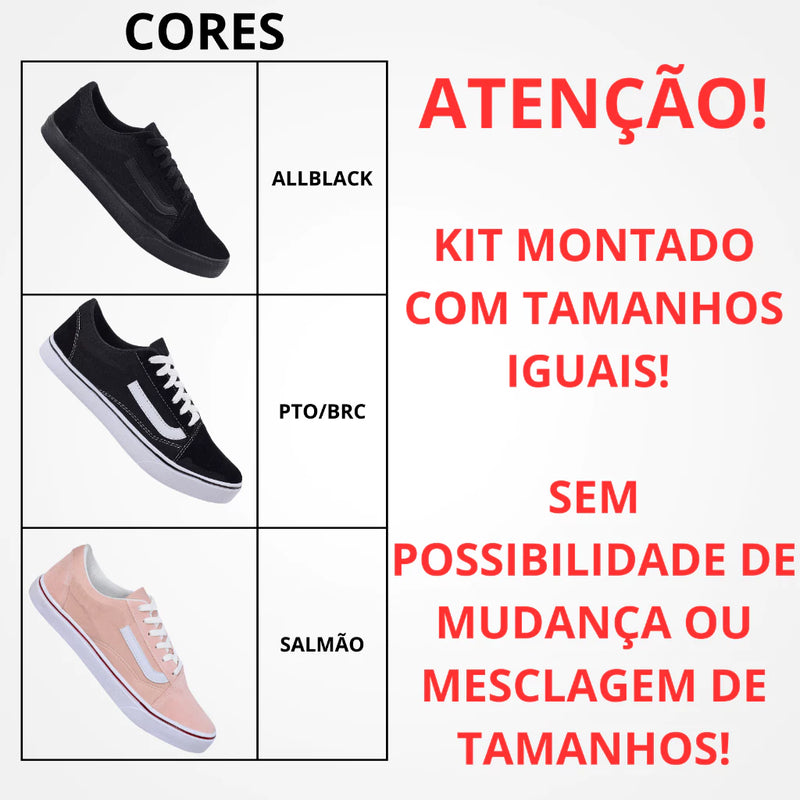 Kit Tênis VANS Skate Old Skool Black White e Rosa  - Unissex - Sola Reta - Confortável