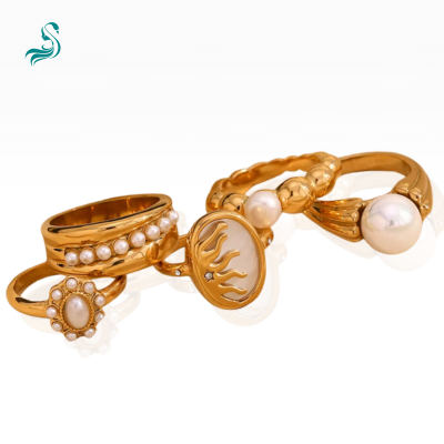 Anéis Elégant com Zircônia e Pérolas