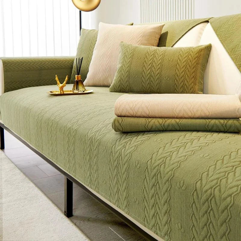 Capa de Sofá de Couro Simples e Moderna Chenille  Verde