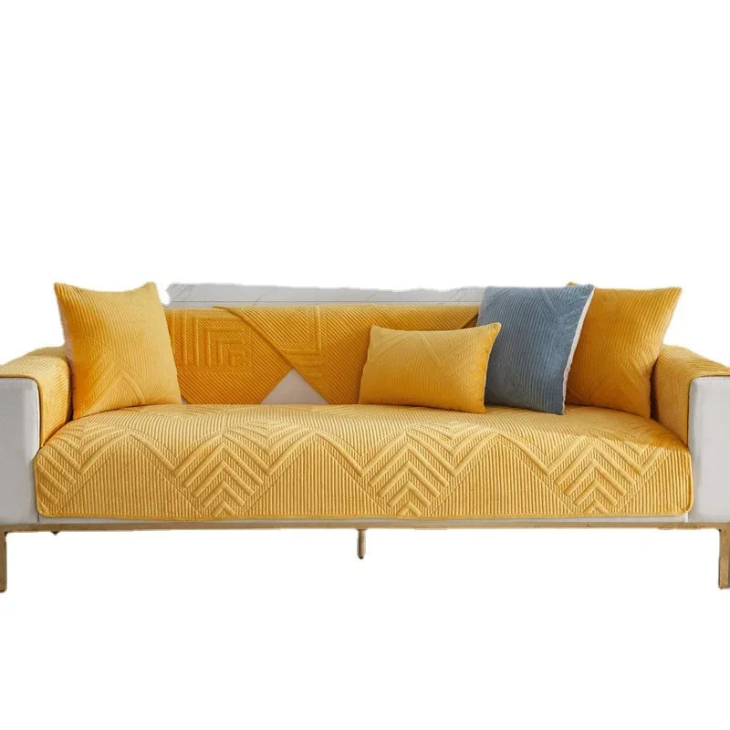 Capa para Sofá Acolchoada em Plush Macio Antiderrapante  Amarelo