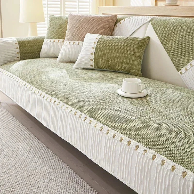 Capa para Sofá em Chenille Antiderrapante com Acabamento Elegante  Verde