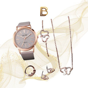 Kit Relógio Feminino + Pulseira + Brinco + Colar