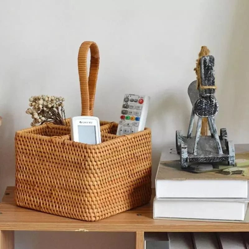 Cesta de Armazenamento de Vime em Rattan Feita à Mão