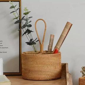 Cesta de Armazenamento de Vime em Rattan Feita à Mão