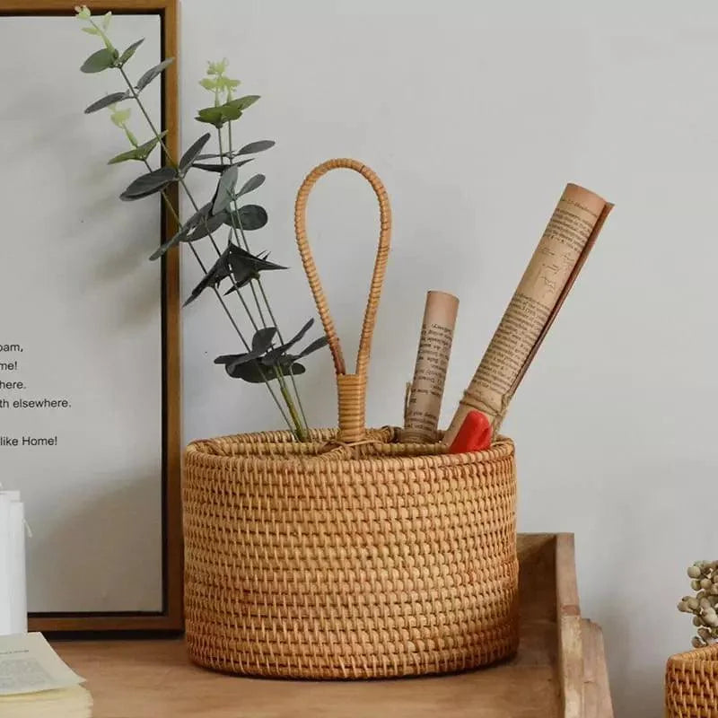 Cesta de Armazenamento de Vime em Rattan Feita à Mão