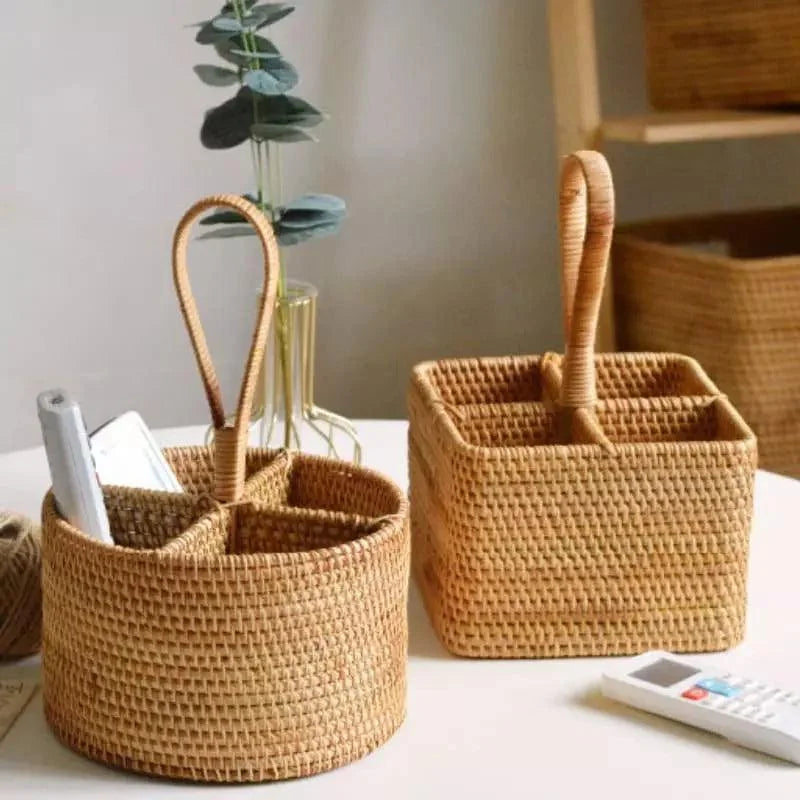 Cesta de Armazenamento de Vime em Rattan Feita à Mão