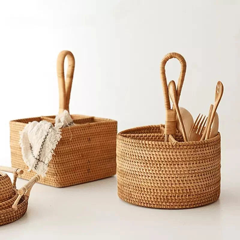 Cesta de Armazenamento de Vime em Rattan Feita à Mão