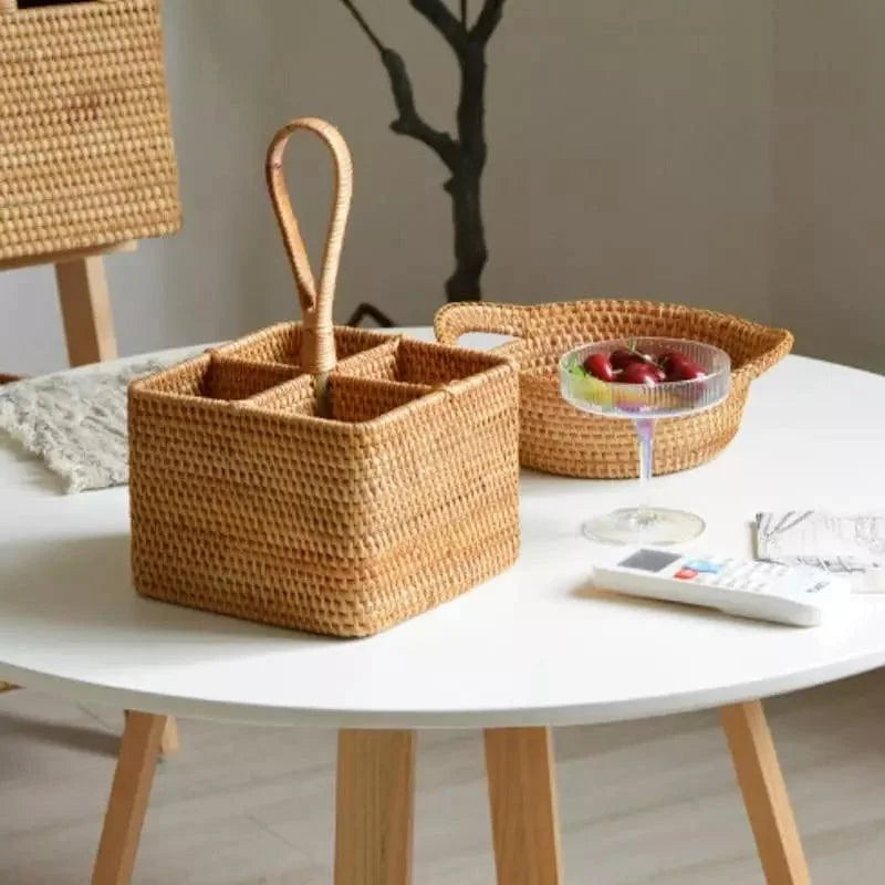 Cesta de Armazenamento de Vime em Rattan Feita à Mão