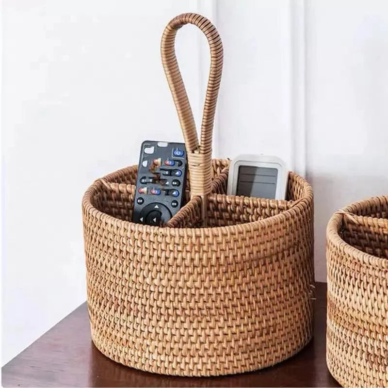 Cesta de Armazenamento de Vime em Rattan Feita à Mão