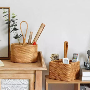 Cesta de Armazenamento de Vime em Rattan Feita à Mão