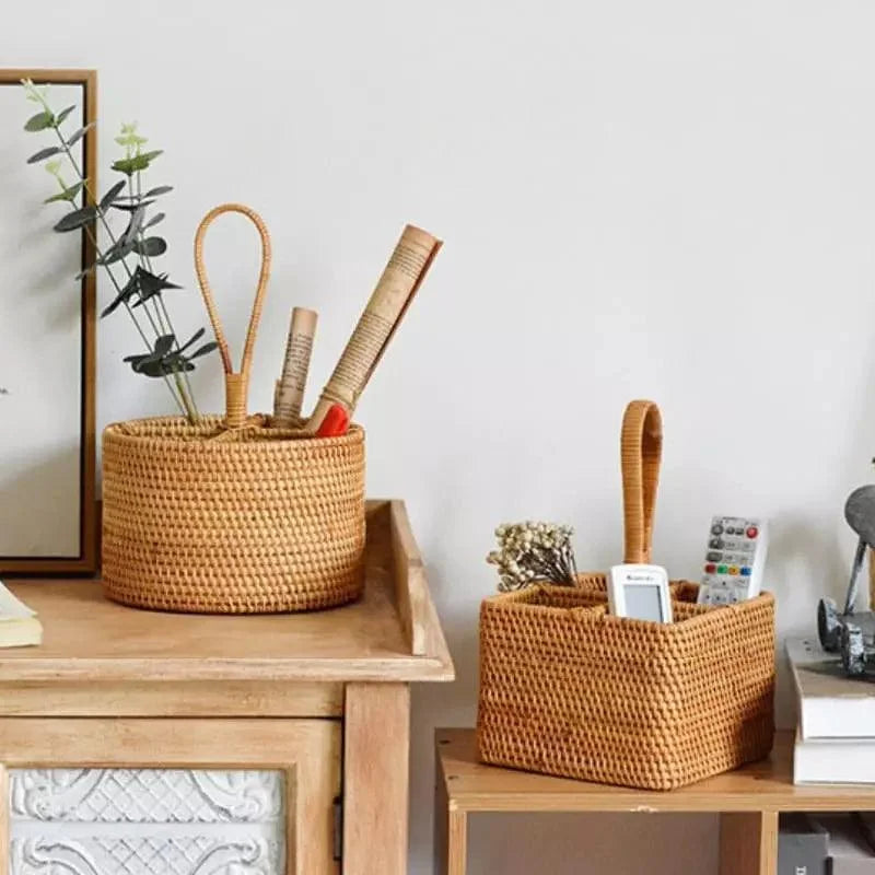 Cesta de Armazenamento de Vime em Rattan Feita à Mão