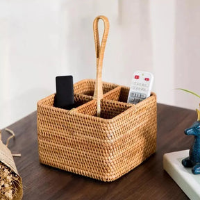 Cesta de Armazenamento de Vime em Rattan Feita à Mão