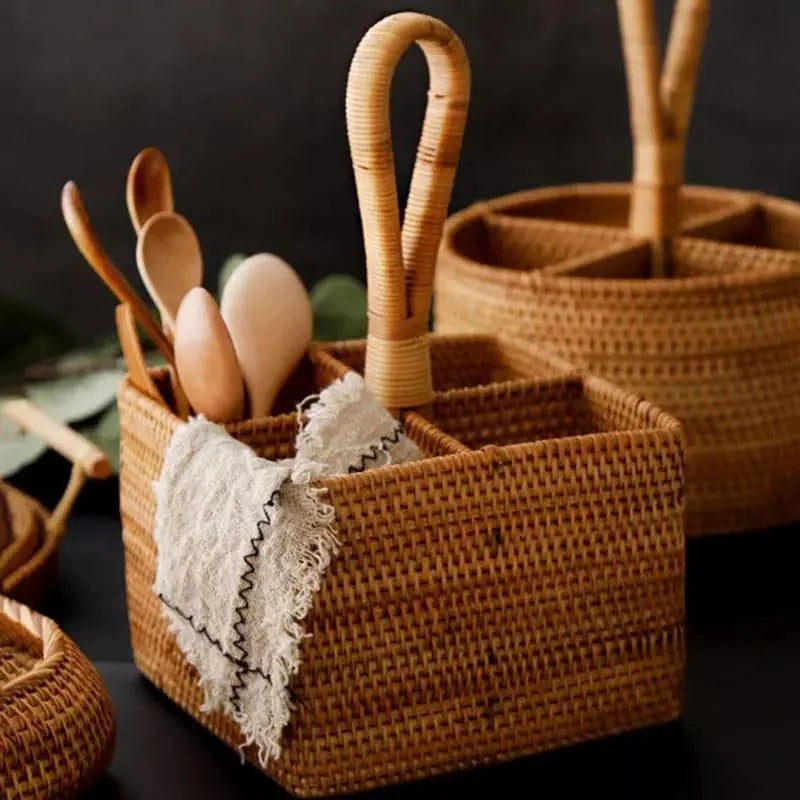 Cesta de Armazenamento de Vime em Rattan Feita à Mão
