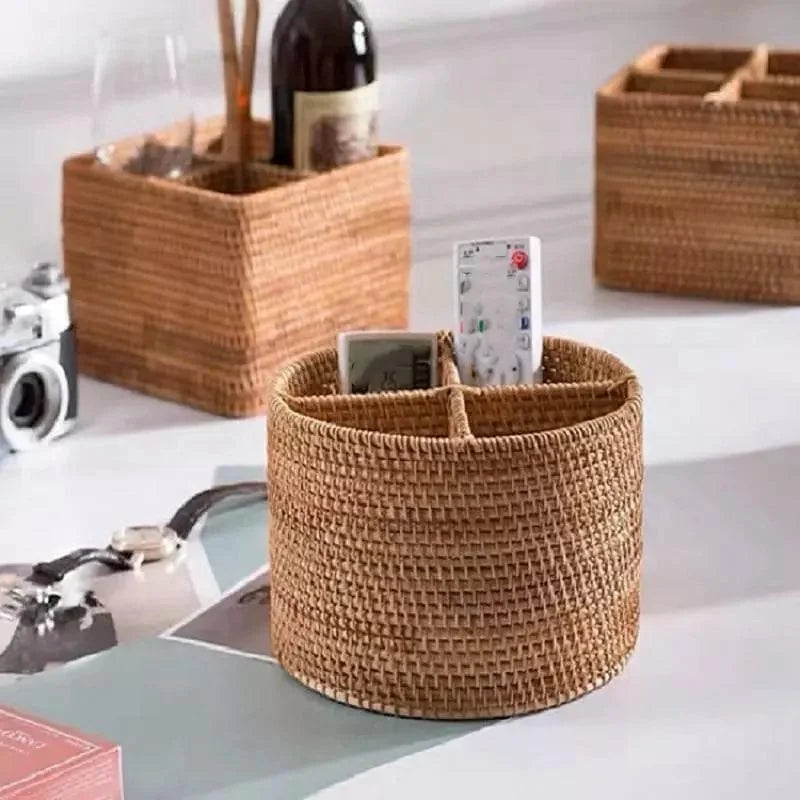 Cesta de Armazenamento de Vime em Rattan Feita à Mão