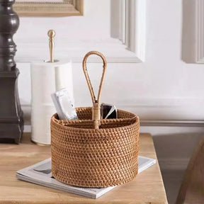 Cesta de Armazenamento de Vime em Rattan Feita à Mão