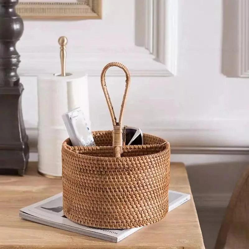 Cesta de Armazenamento de Vime em Rattan Feita à Mão
