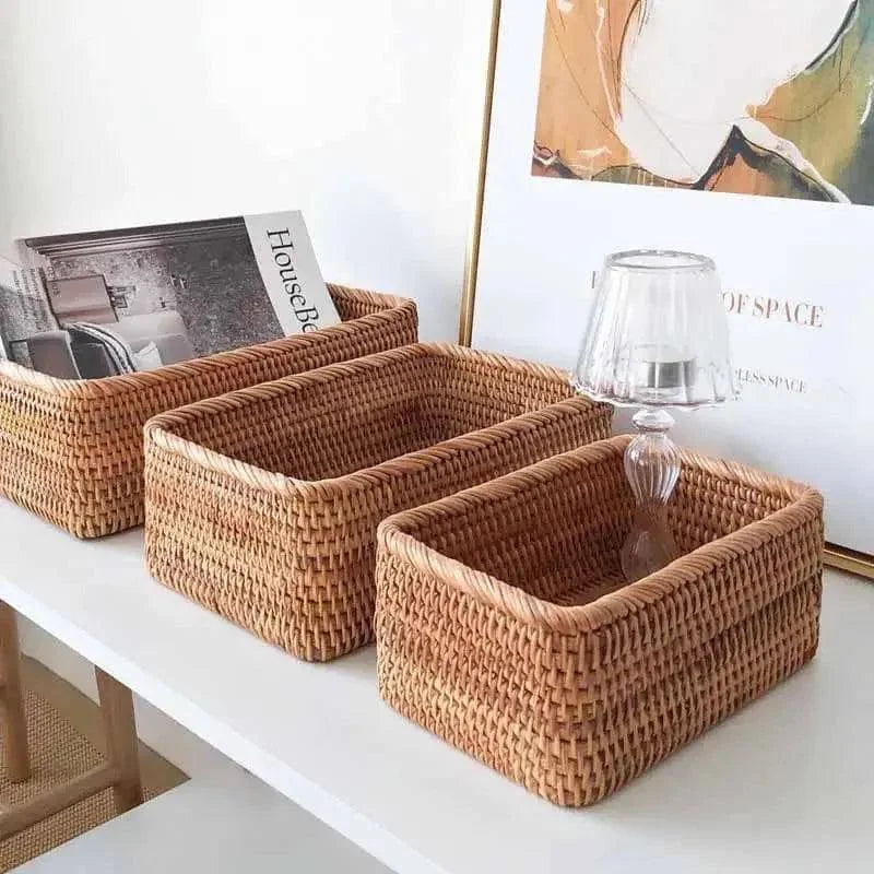 Cesto de Palha Rattan Feito à Mão