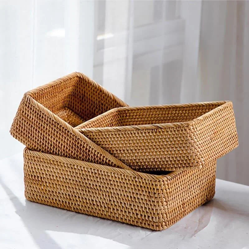 Cesto de Palha Rattan Feito à Mão