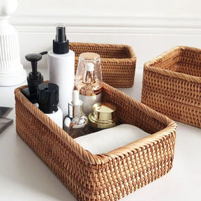 Cesto de Palha Rattan Feito à Mão