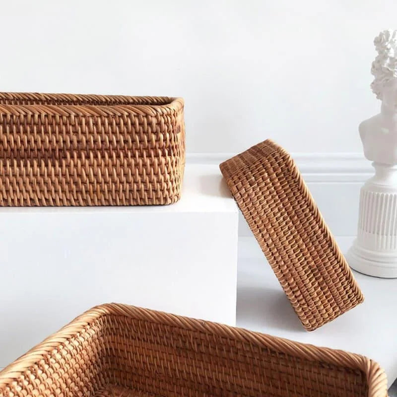 Cesto de Palha Rattan Feito à Mão