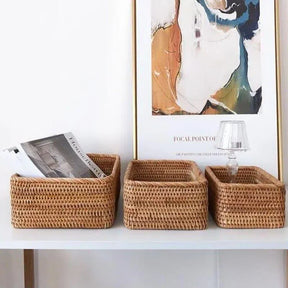 Cesto de Palha Rattan Feito à Mão