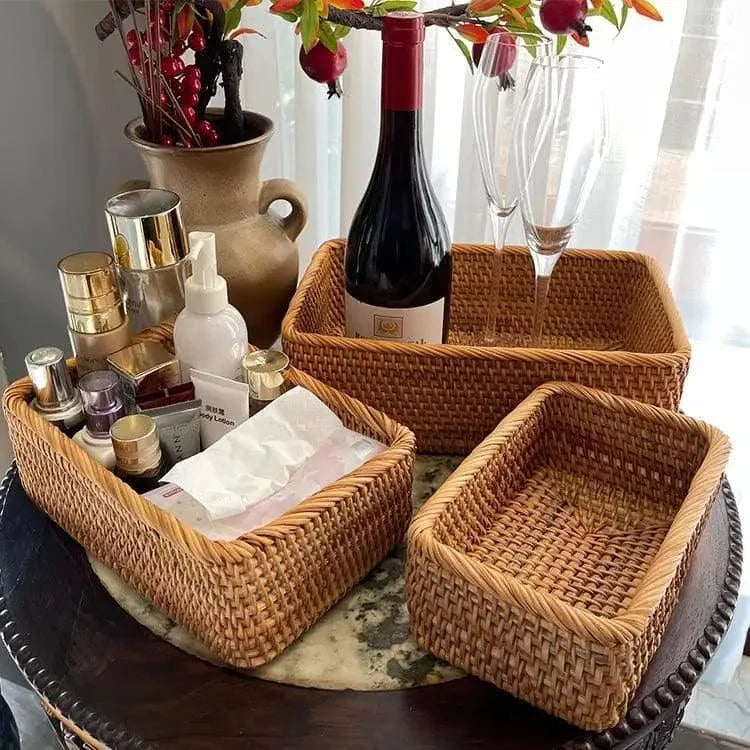 Cesto de Palha Rattan Feito à Mão