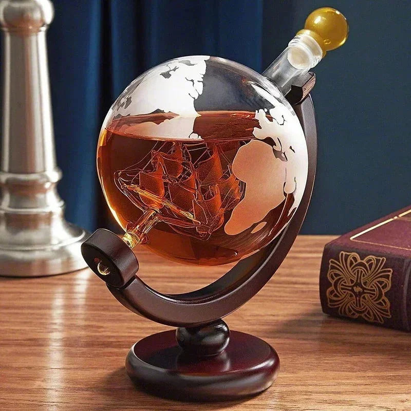 Decanter Globo com Suporte em Madeira