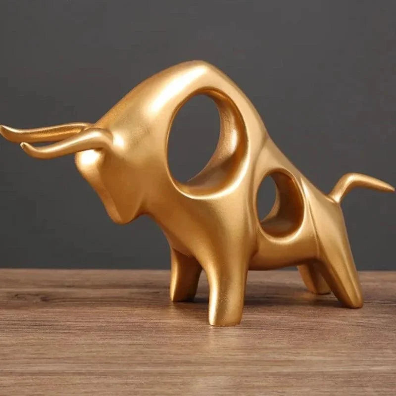 Decoração Moderna Estátua de Touro Dourado Abstrata