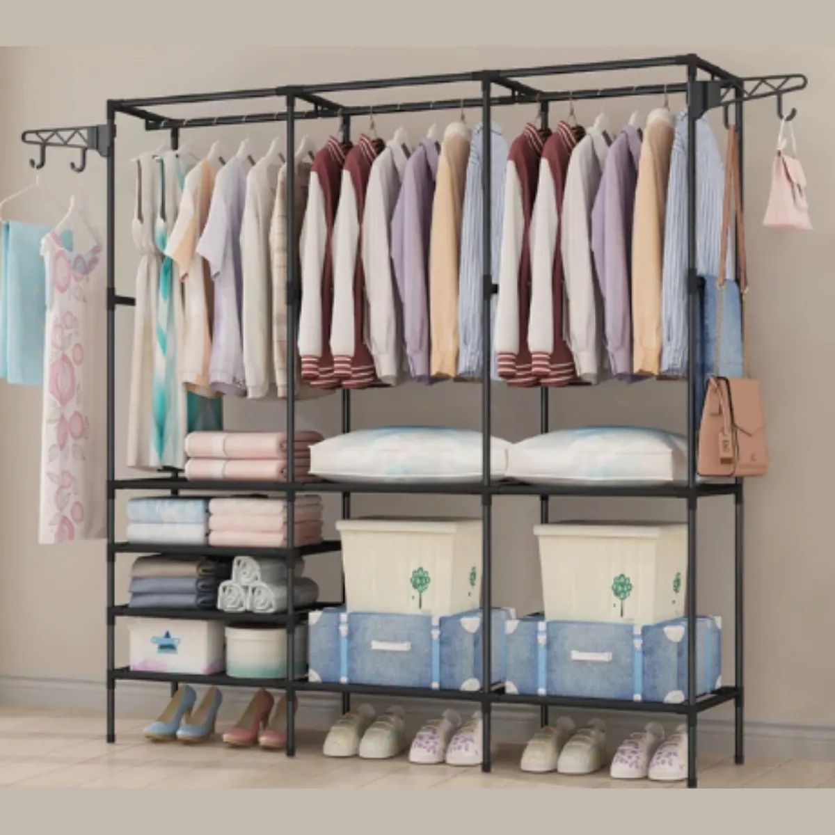 Closet Arara c/ sapateira cabideiro em prateleiras preto com 15%PrimeiraCompra+Frete Grátis