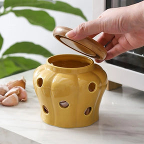 Pote de Cerâmica com Tampa de Madeira