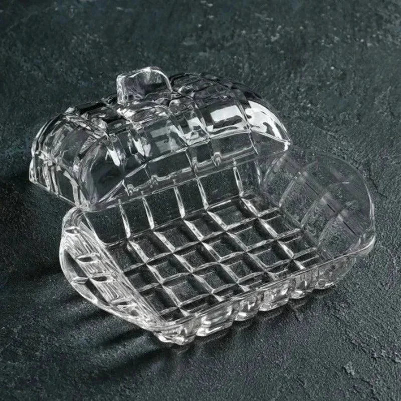 Prato para Queijo e Manteiga em Vidro Transparente de Luxo