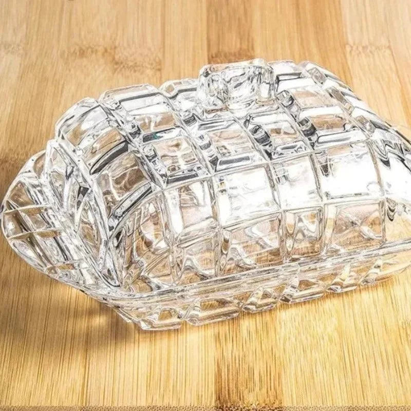 Prato para Queijo e Manteiga em Vidro Transparente de Luxo
