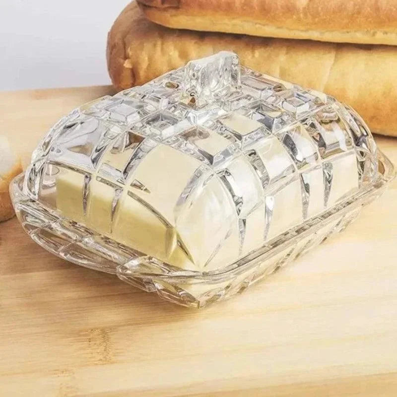 Prato para Queijo e Manteiga em Vidro Transparente de Luxo