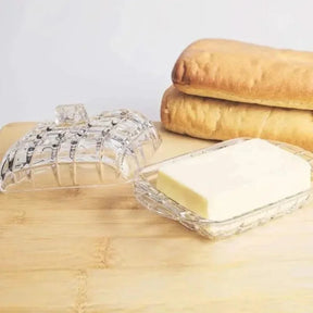 Prato para Queijo e Manteiga em Vidro Transparente de Luxo